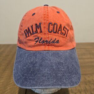 Palm Coast FLORIDA EMBROIDERED ORANGE Blue ADJUSTABLE STRAPBACK CAP Dad HAT